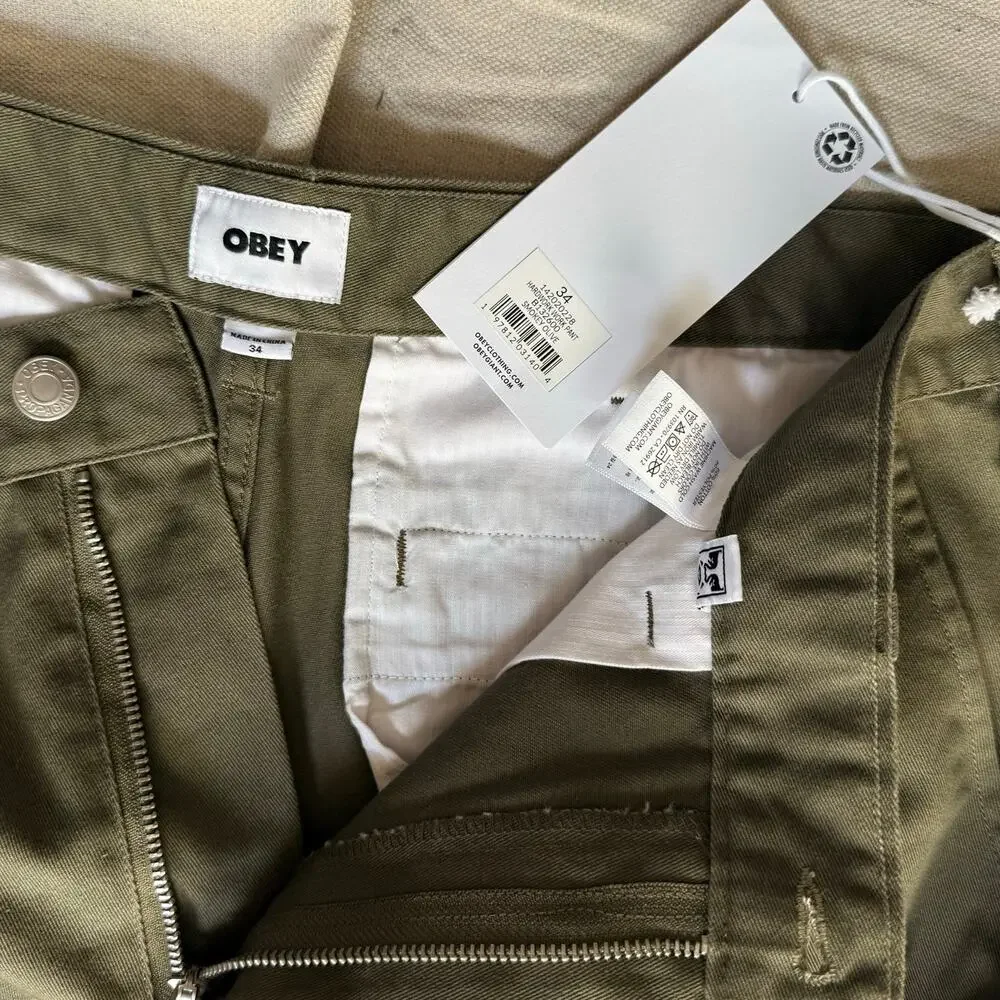 Obey Pants Men's 34X31 Olive Green Chinos Andre the Giant Shepard Fairey New